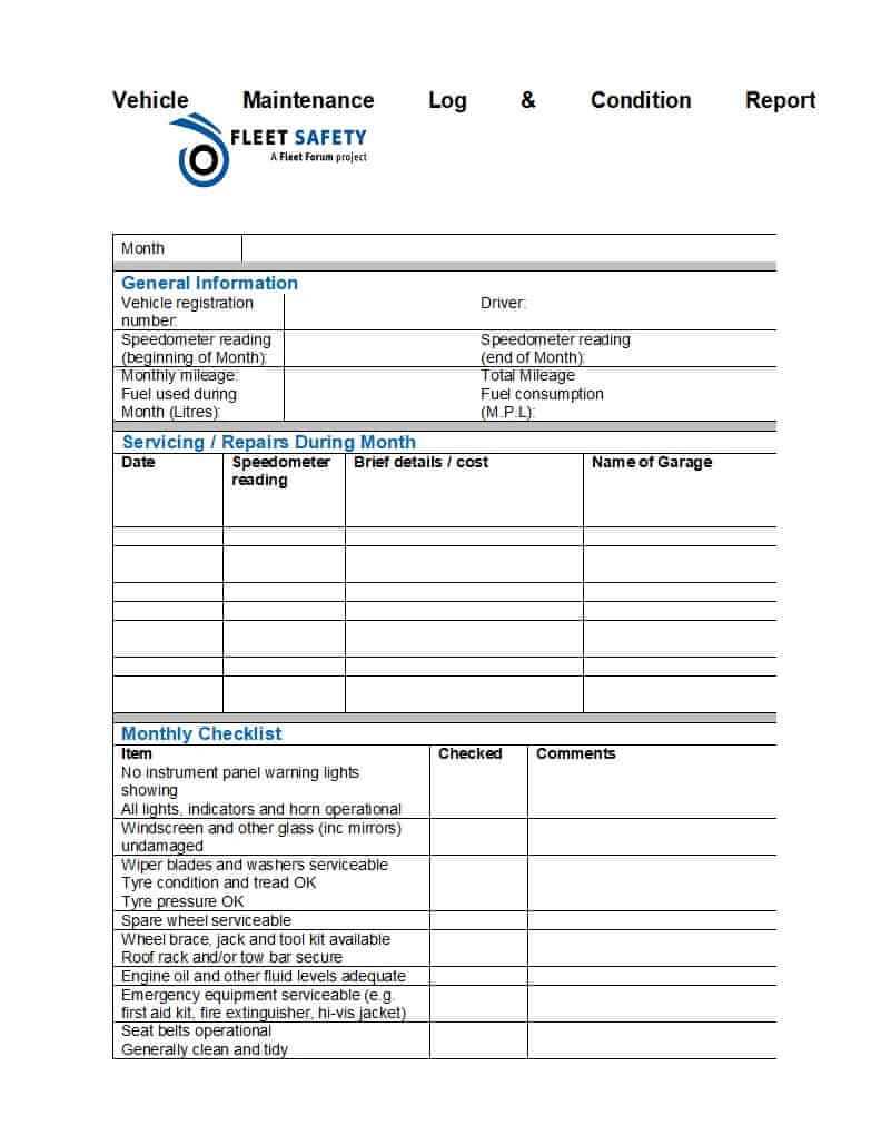 40 Printable Vehicle Maintenance Log Templates ᐅ Template Lab Pertaining To Equipment Fault Report Template