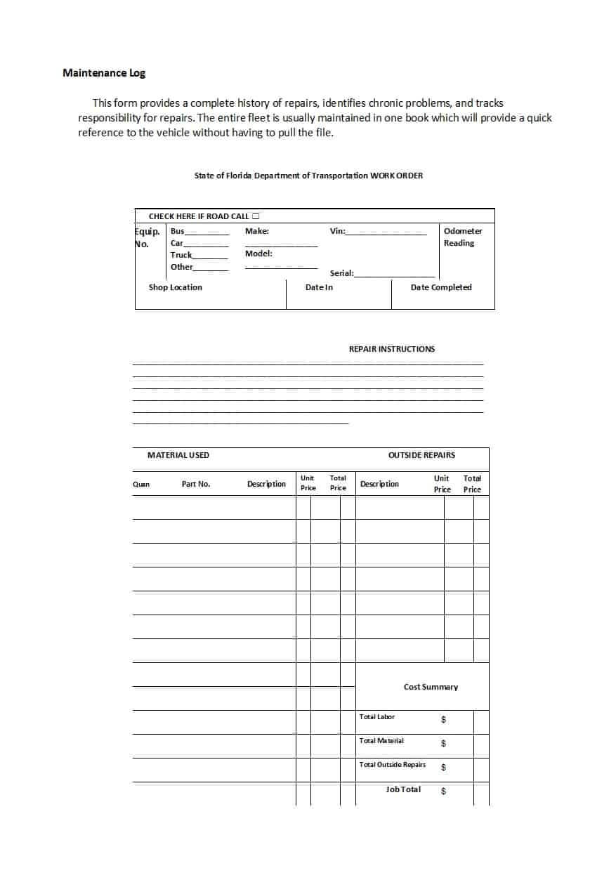 40 Printable Vehicle Maintenance Log Templates ᐅ Template Lab With Service Job Card Template