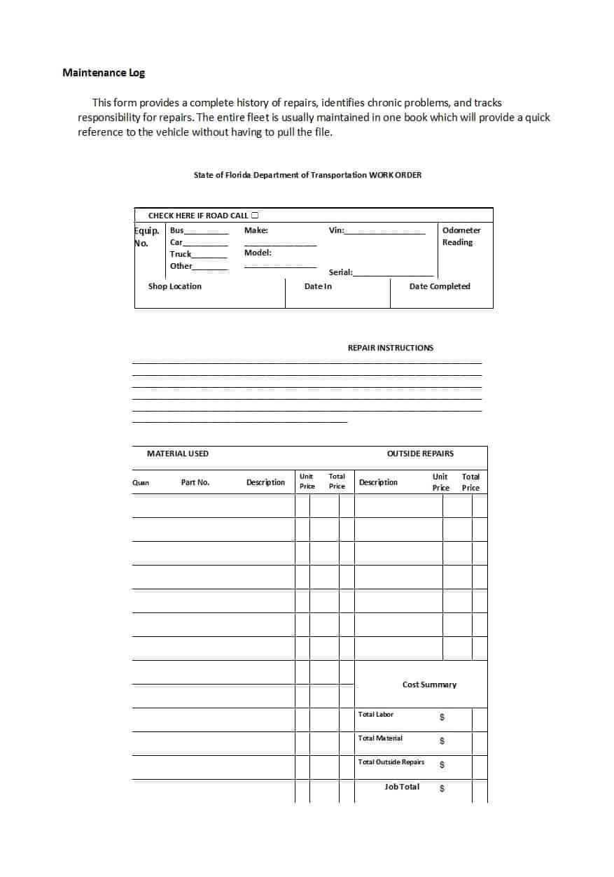 40 Printable Vehicle Maintenance Log Templates ᐅ Template Lab With Service Job Card Template