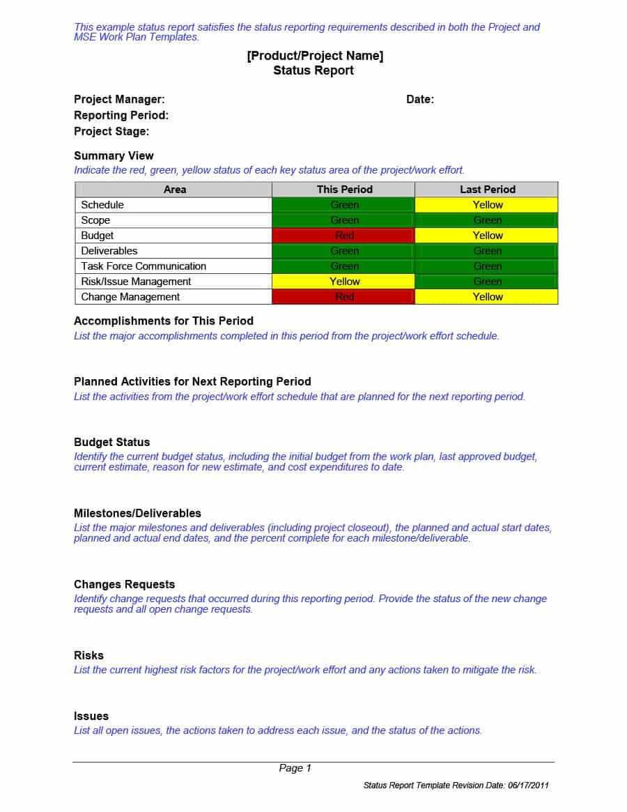 40+ Project Status Report Templates [Word, Excel, Ppt] ᐅ With One Page Status Report Template