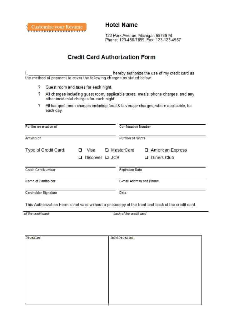 41 Credit Card Authorization Forms Templates {Ready To Use} Intended For Credit Card On File Form Templates