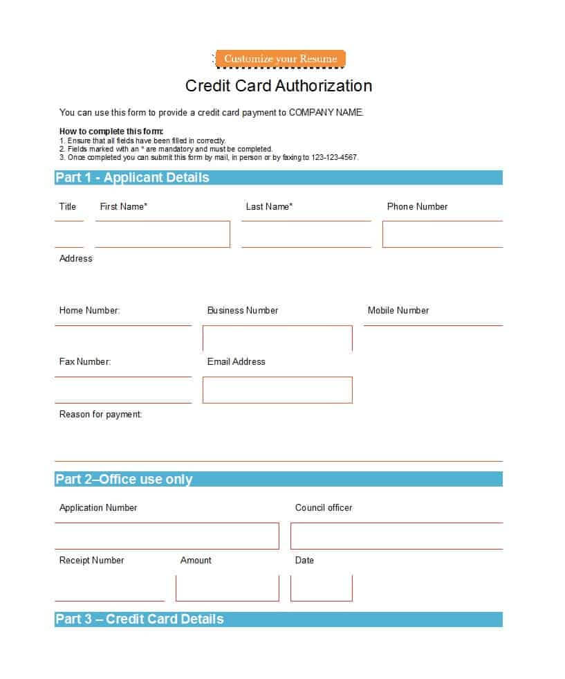 41 Credit Card Authorization Forms Templates {Ready To Use} Pertaining To Credit Card Authorisation Form Template Australia