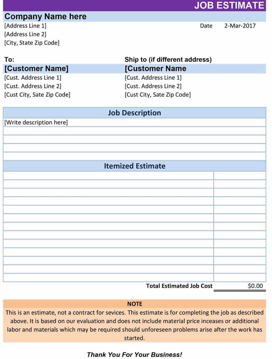 44 Free Estimate Template Forms [Construction, Repair Inside Work Estimate Template Word