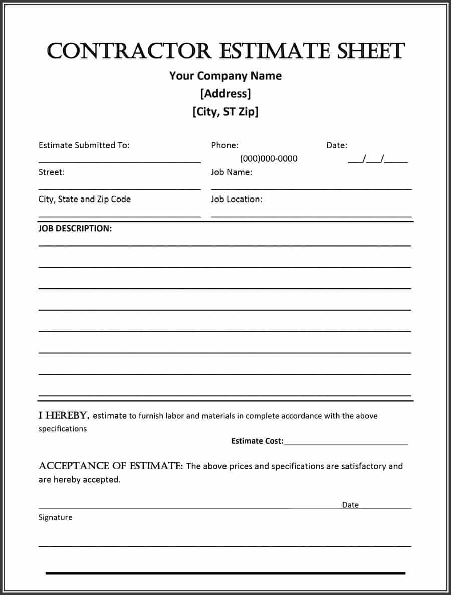 44 Free Estimate Template Forms [Construction, Repair Pertaining To Blank Estimate Form Template