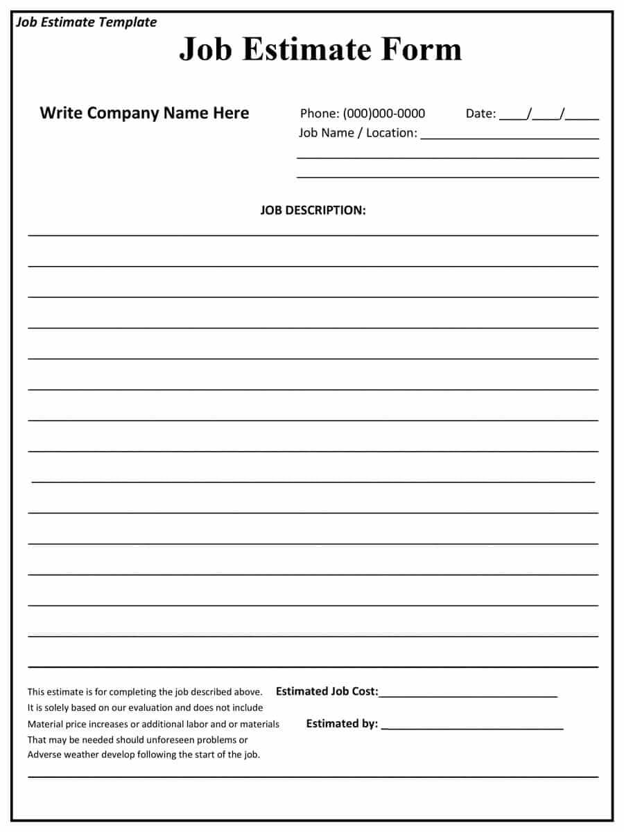 44 Free Estimate Template Forms [Construction, Repair Throughout Blank Estimate Form Template