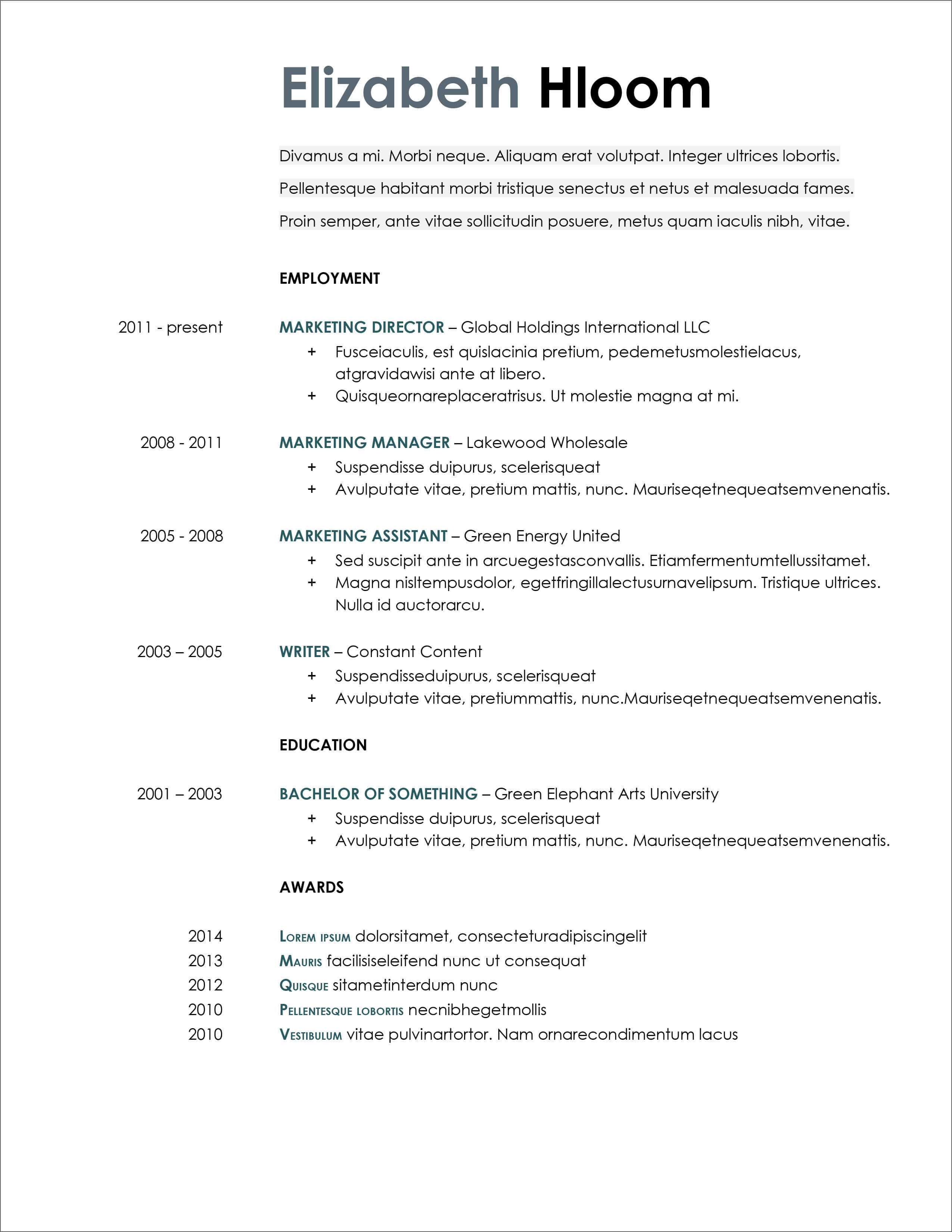 45 Free Modern Resume / Cv Templates – Minimalist, Simple With Google Word Document Templates