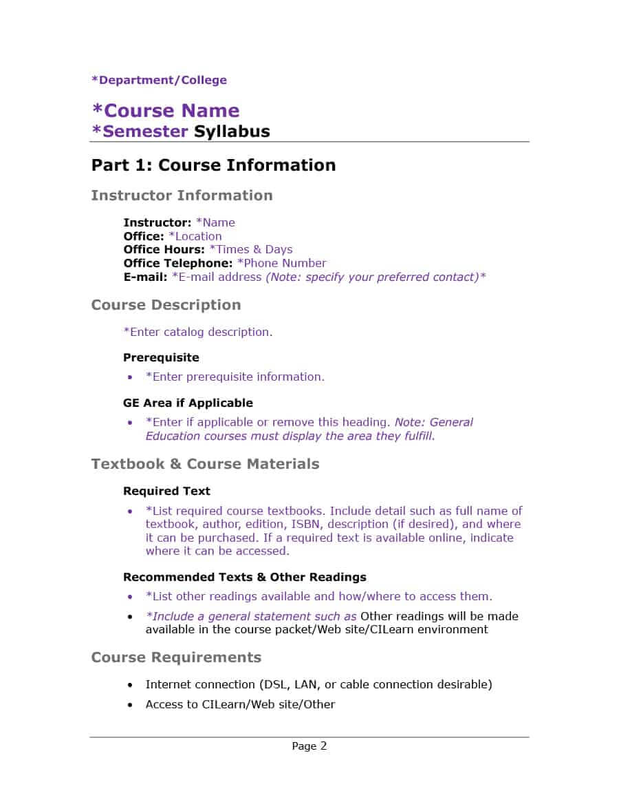 47 Editable Syllabus Templates (Course Syllabus) ᐅ Template Lab Throughout Blank Syllabus Template