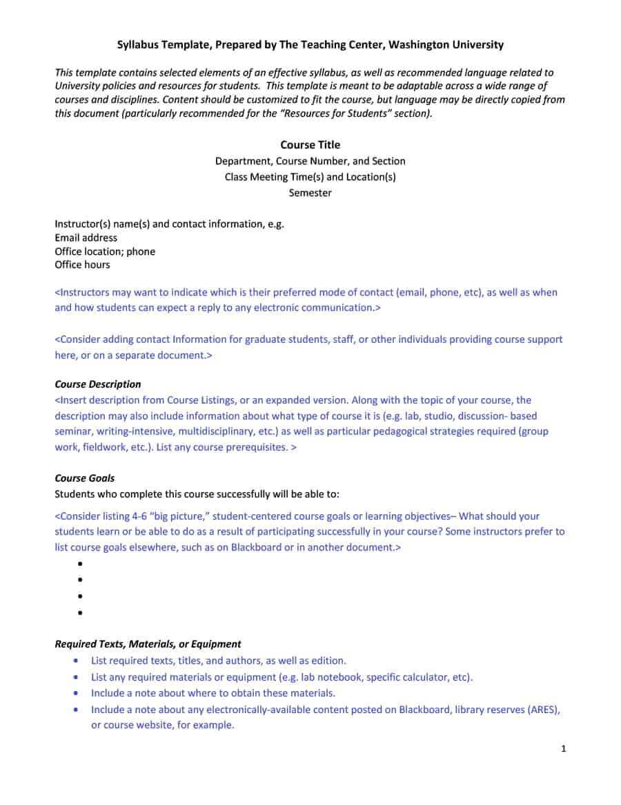 47 Editable Syllabus Templates (Course Syllabus) ᐅ Template Lab Within Blank Syllabus Template