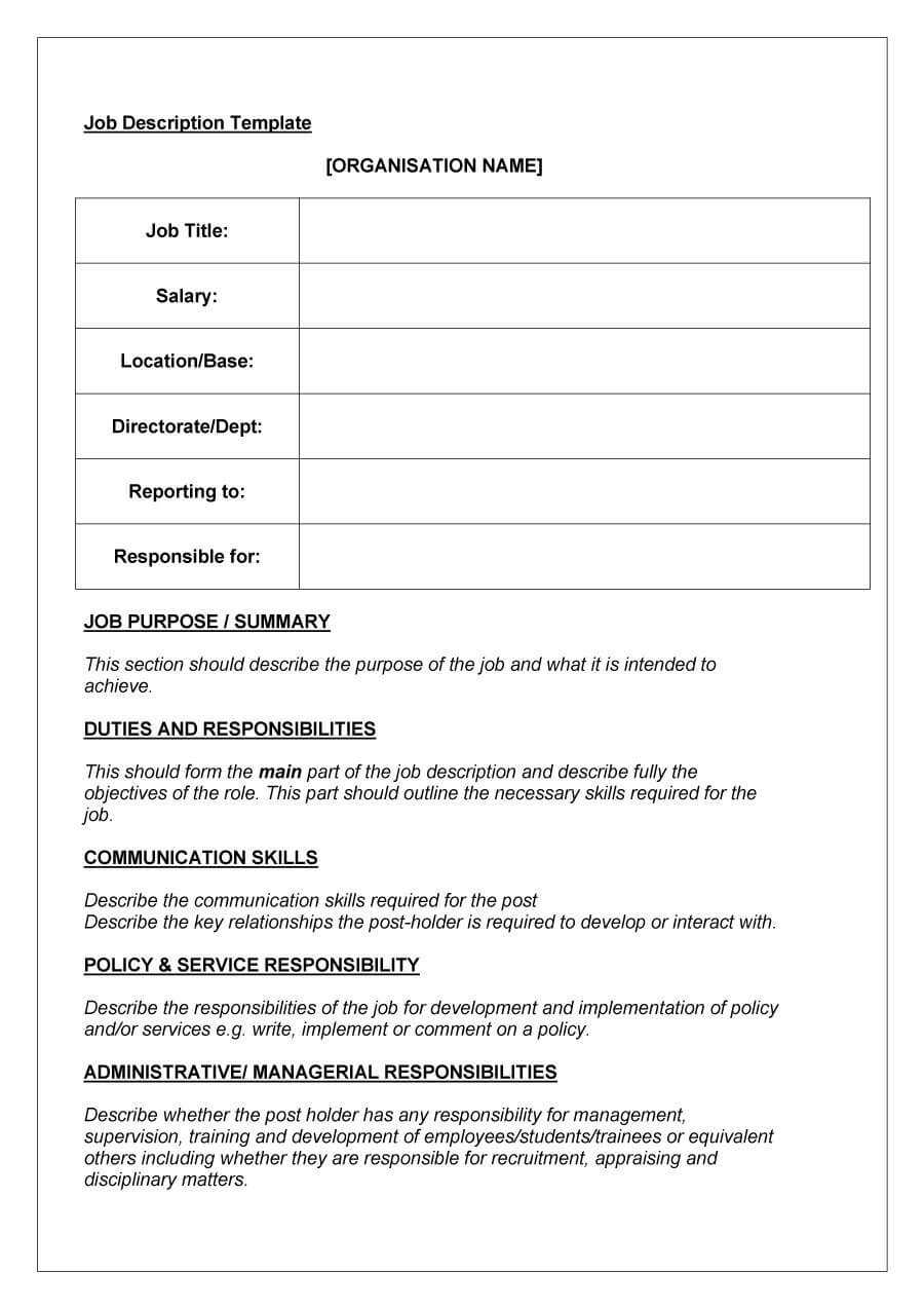 47 Job Description Templates & Examples ᐅ Template Lab For Job Descriptions Template Word