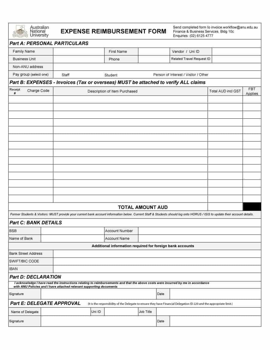 47 Reimbursement Form Templates [Mileage, Expense, Vsp] Intended For Reimbursement Form Template Word