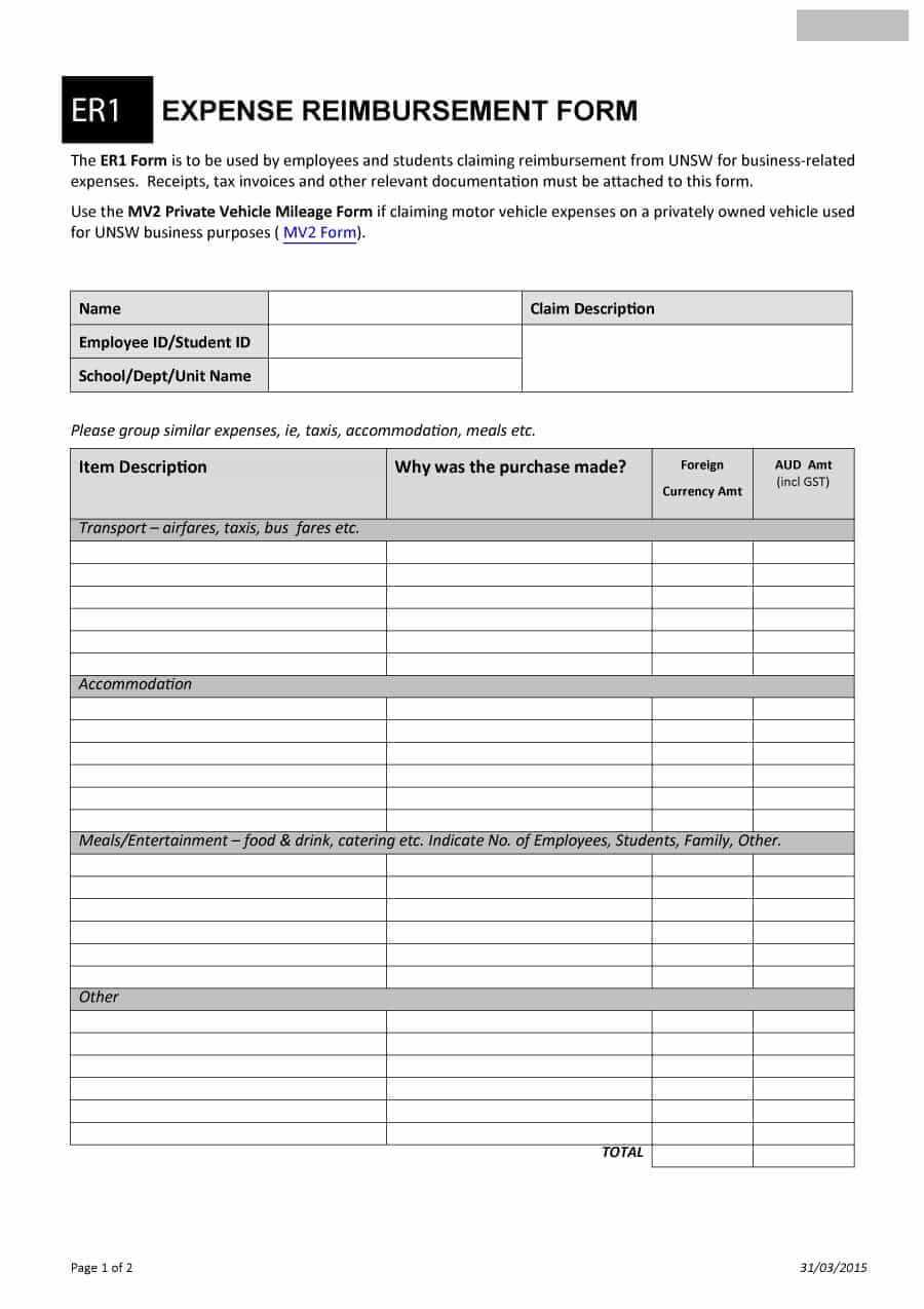 47 Reimbursement Form Templates [Mileage, Expense, Vsp] Pertaining To Reimbursement Form Template Word