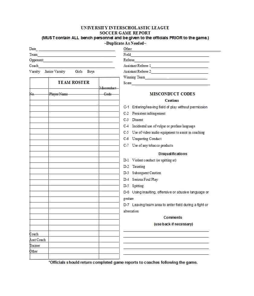 49 Printable Soccer Roster Templates (Soccer Lineup Sheets) ᐅ Pertaining To Coaches Report Template