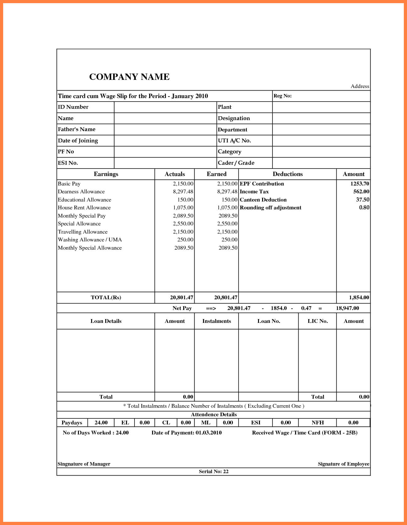 5 Basic Payslip Template Word Salary Slip Basic Payslip Intended For Blank Payslip Template