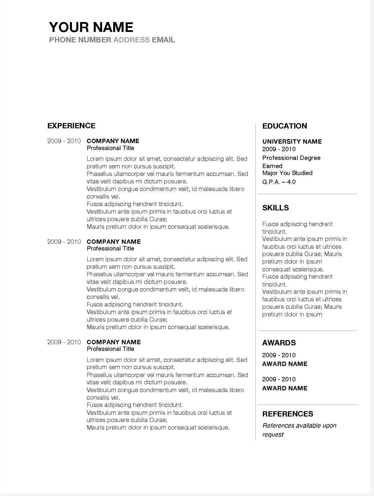 5 Best Free Resume Templates Of 2019 – Stand Out Shop With Regard To Microsoft Word Resumes Templates
