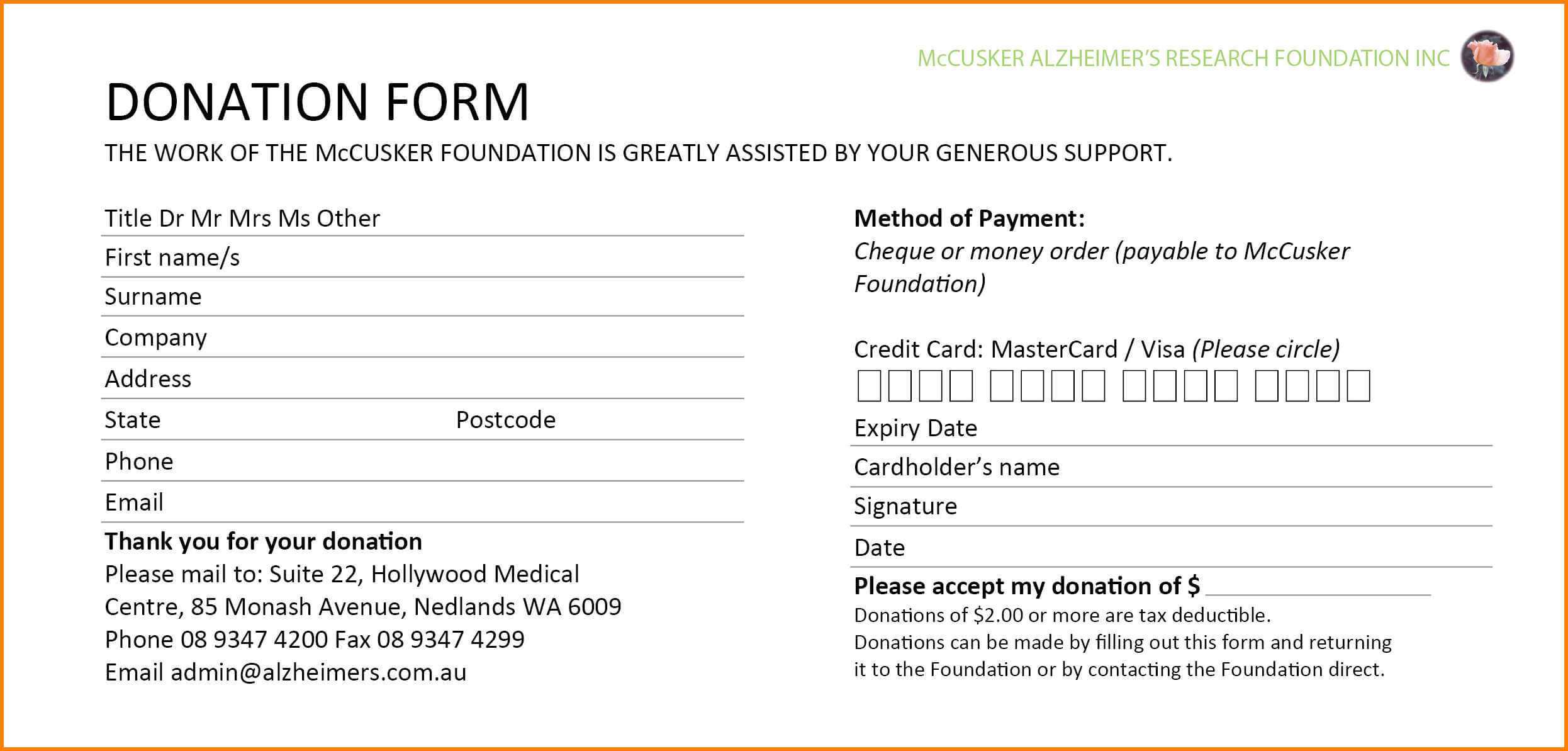 5+ Donation Forms Templates Free | Instinctual Intelligence Intended For Donation Card Template Free