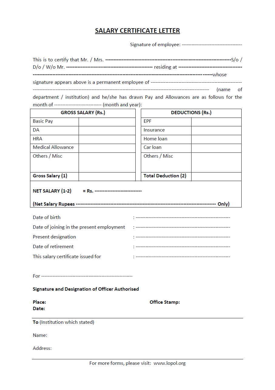 5+ Salary Certificate Templates For Employer – Pdf, Doc With Regard To Certificate Of Payment Template