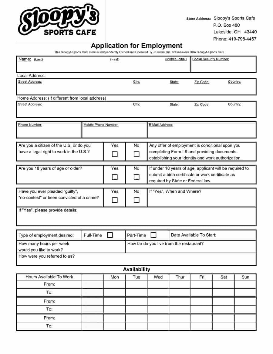 50 Free Employment / Job Application Form Templates Inside Employment Application Template Microsoft Word