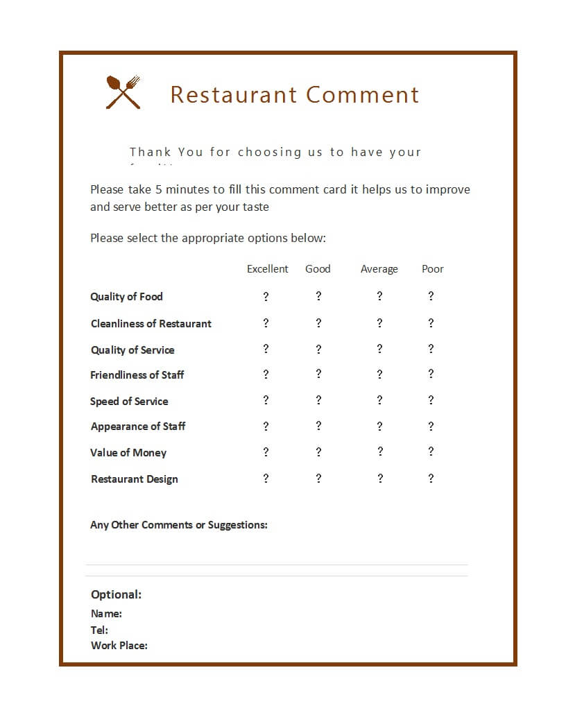 50 Printable Comment Card & Feedback Form Templates ᐅ In Comment Cards Template