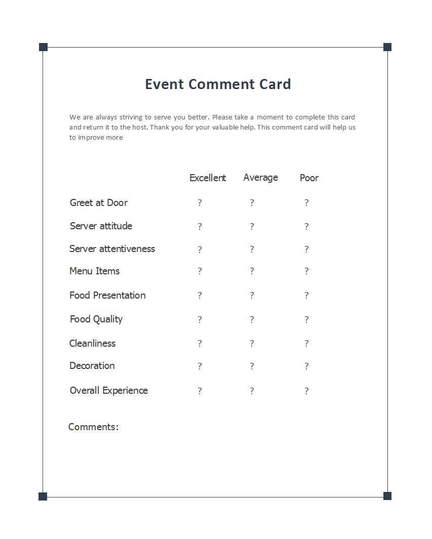 50 Printable Comment Card & Feedback Form Templates ᐅ Inside Restaurant Comment Card Template