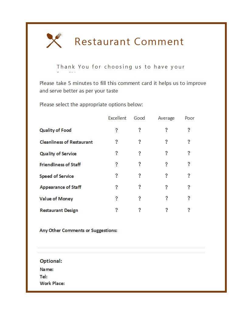 50 Printable Comment Card & Feedback Form Templates ᐅ Pertaining To Restaurant Comment Card Template