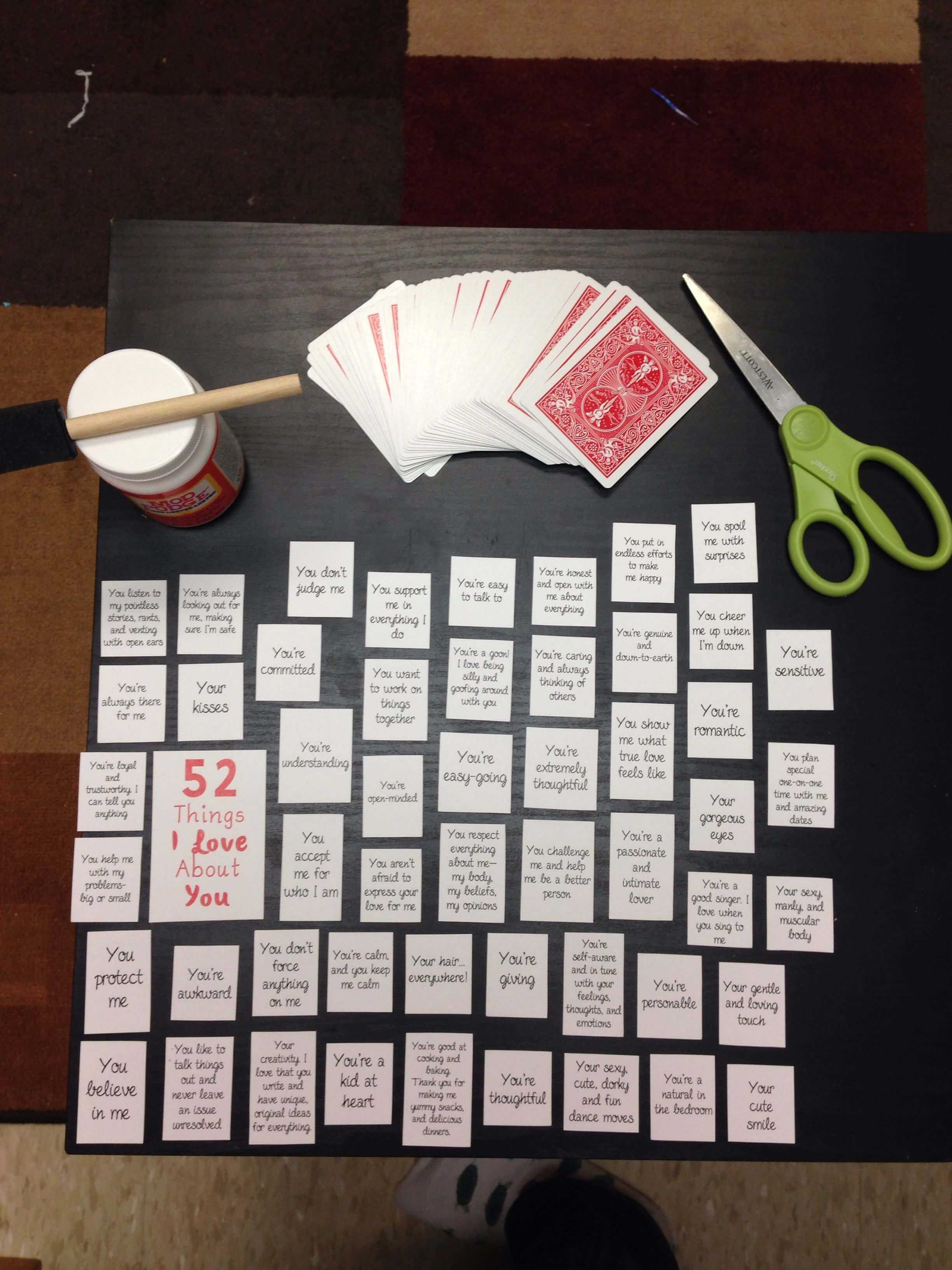 52 Things I Love About You" Make A Table On Microsoft Word In 52 Things I Love About You Deck Of Cards Template