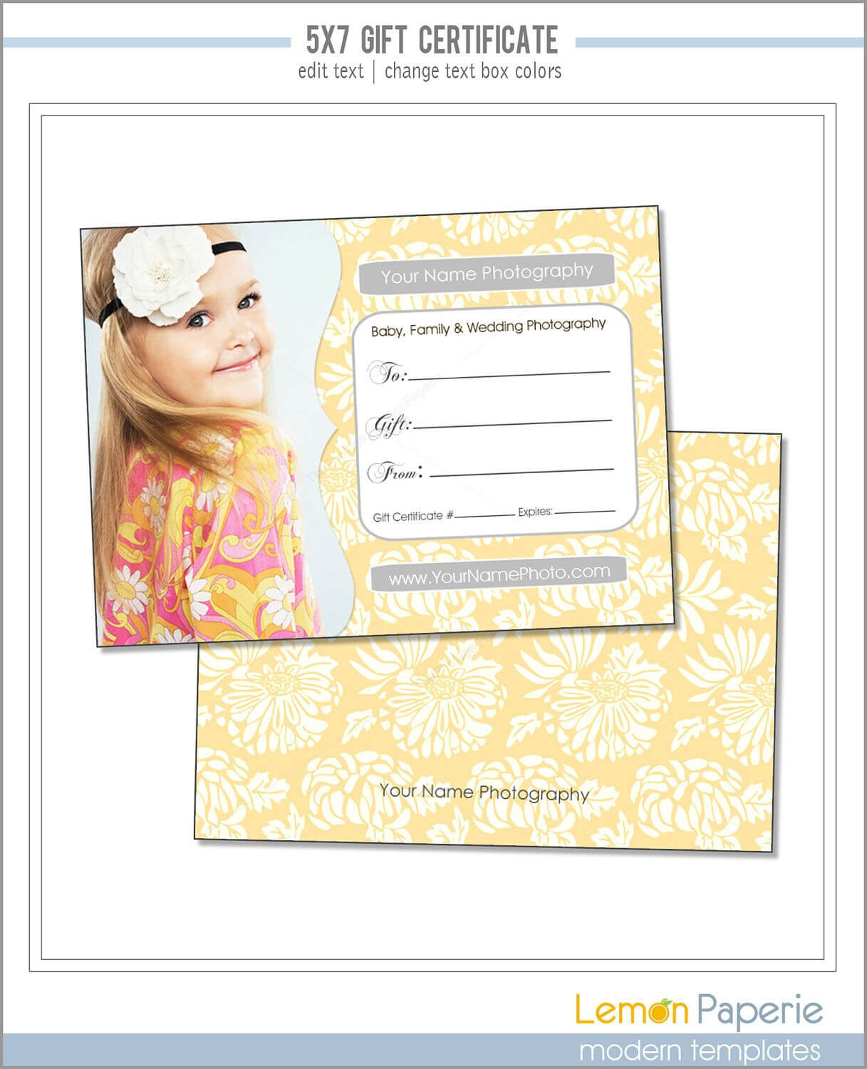 5X7 And 4X6 Gift Certificate Template, Fresh Blossoms, Psd Inside Gift Certificate Template Photoshop