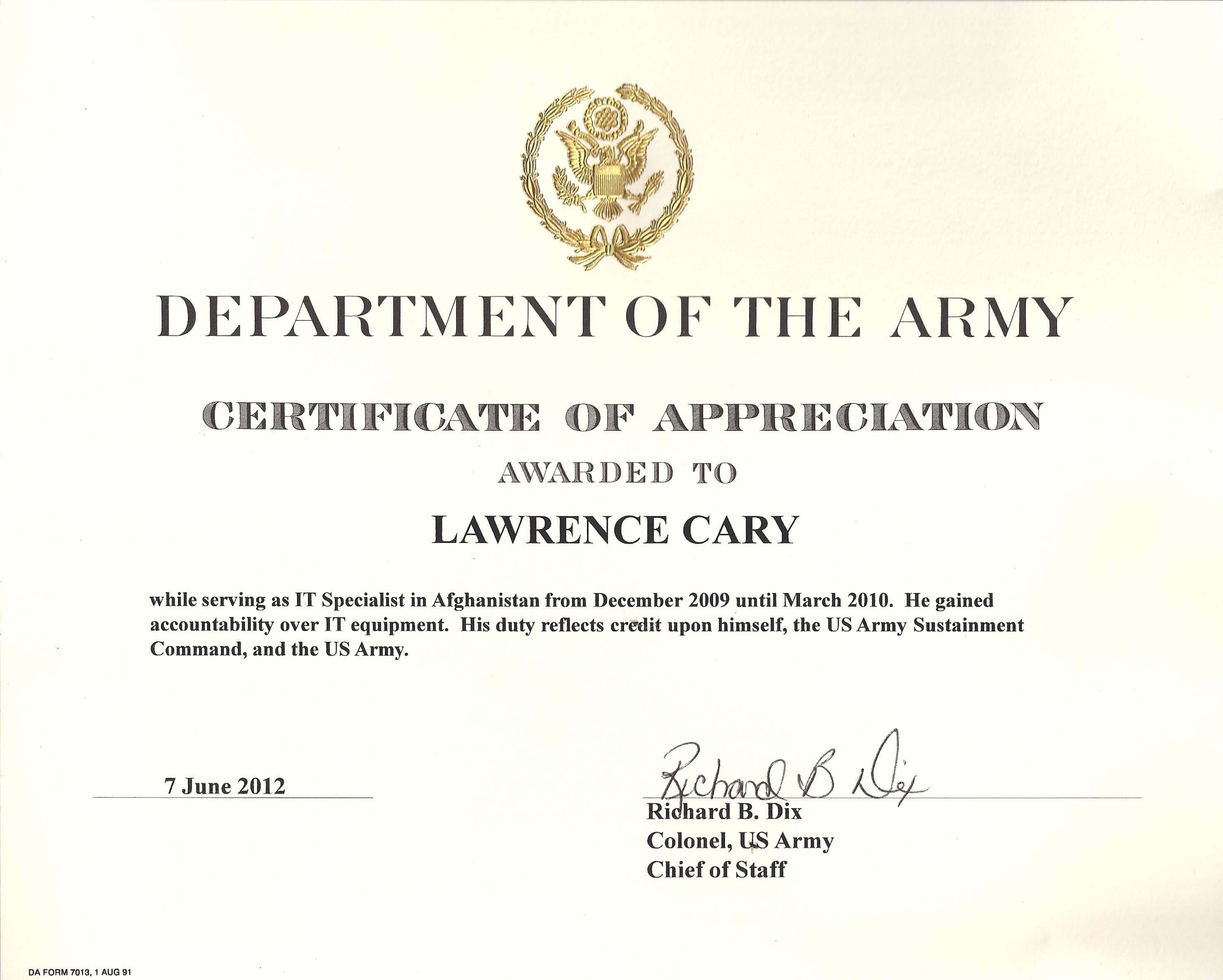 6+ Army Appreciation Certificate Templates – Pdf, Docx Inside Promotion Certificate Template