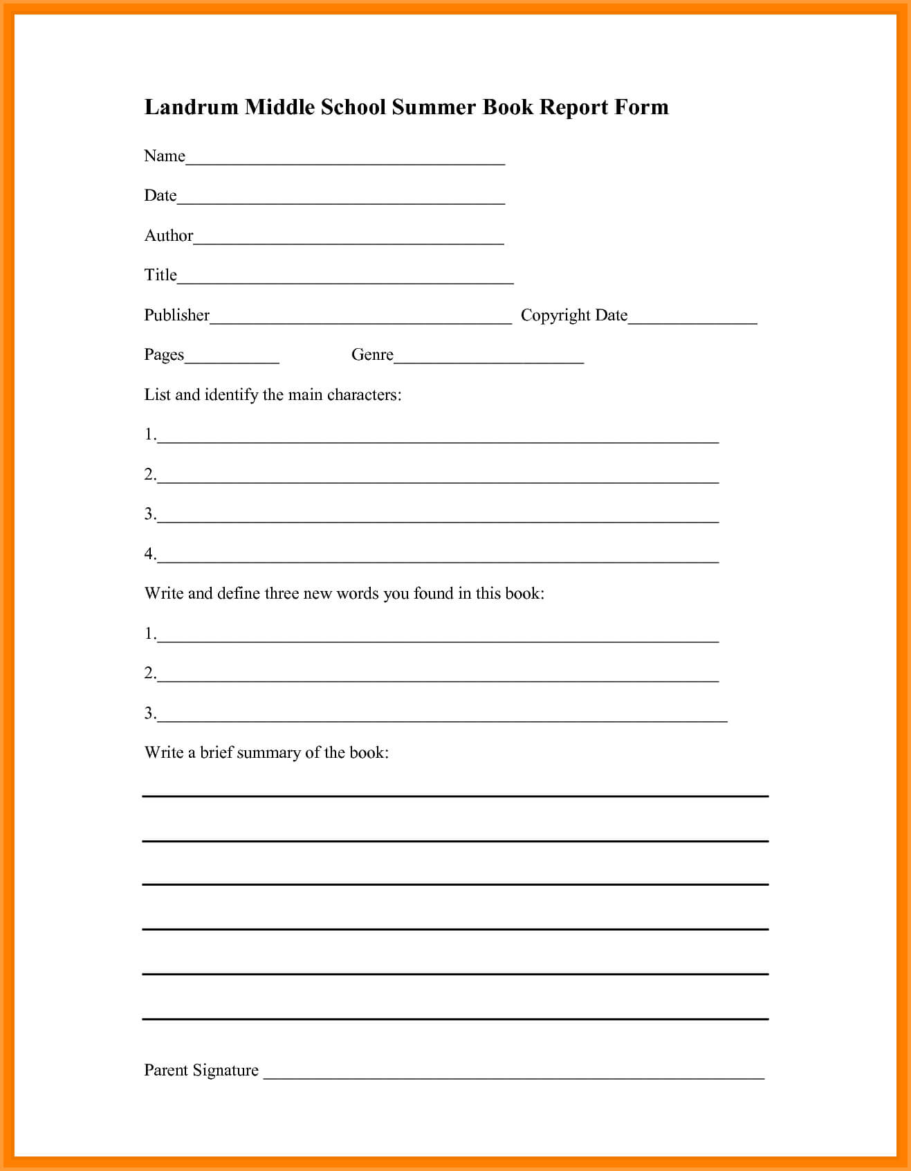 6+ Book Report Template Middle School | Types Of Letter Pertaining To Book Report Template Middle School