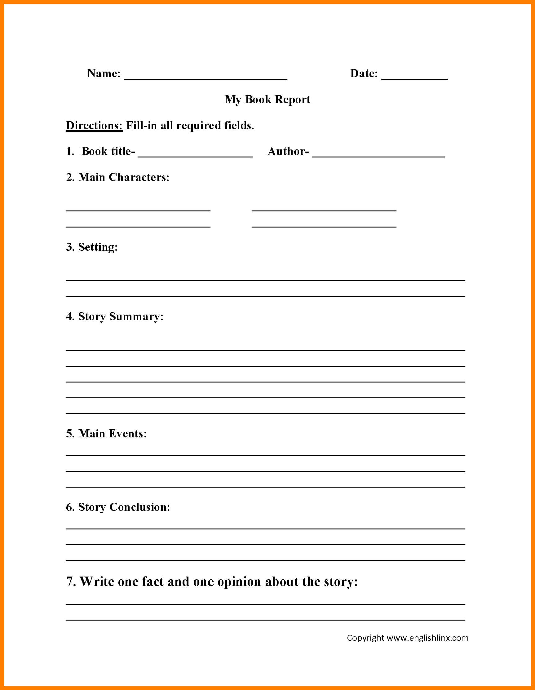 6+ Grade 2 Book Report Template | Management On Call With Regard To Story Skeleton Book Report Template