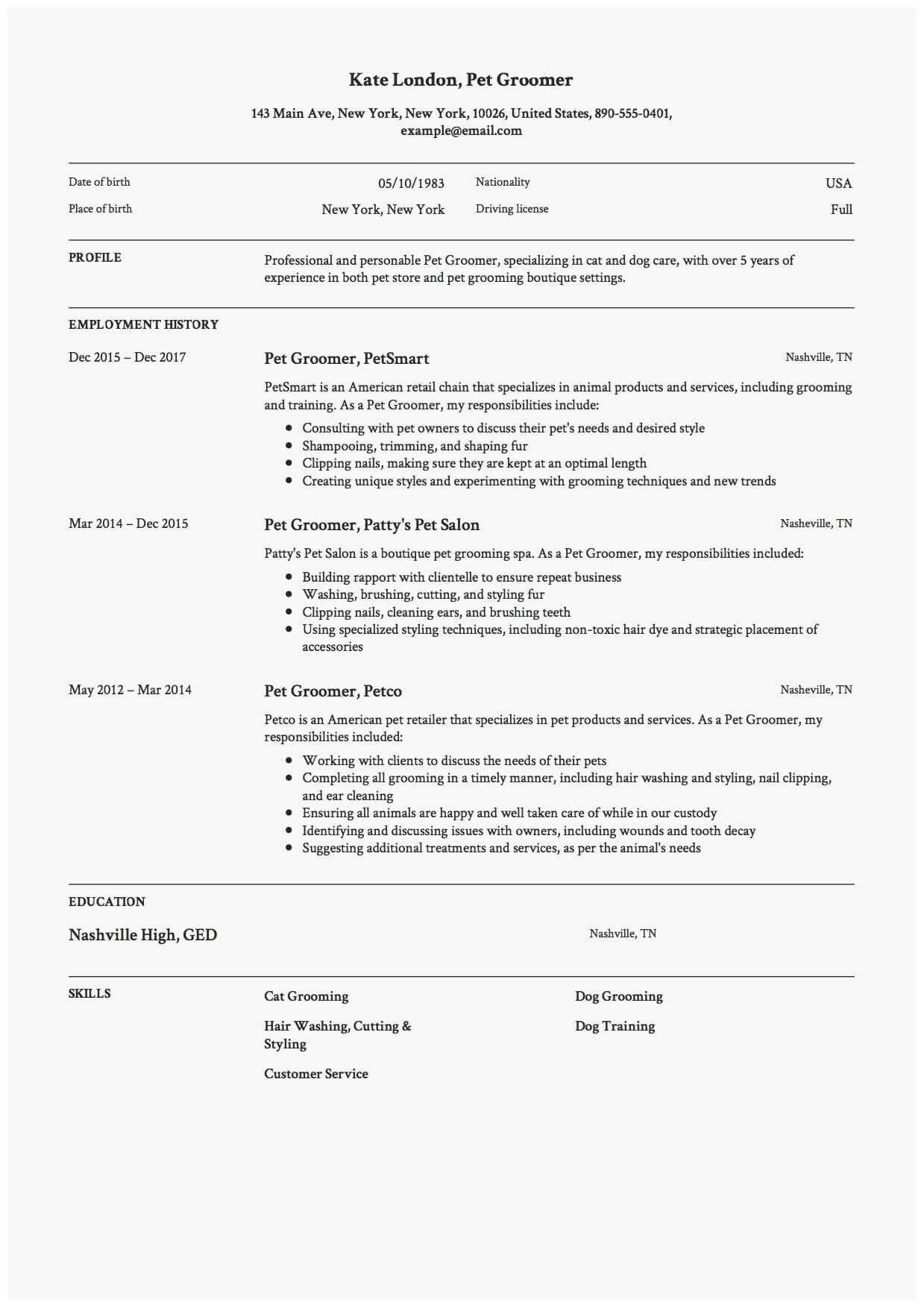 64 Marvelous Ideas Of Dog Groomer Resume | Best Of Resume Within Dog Grooming Record Card Template