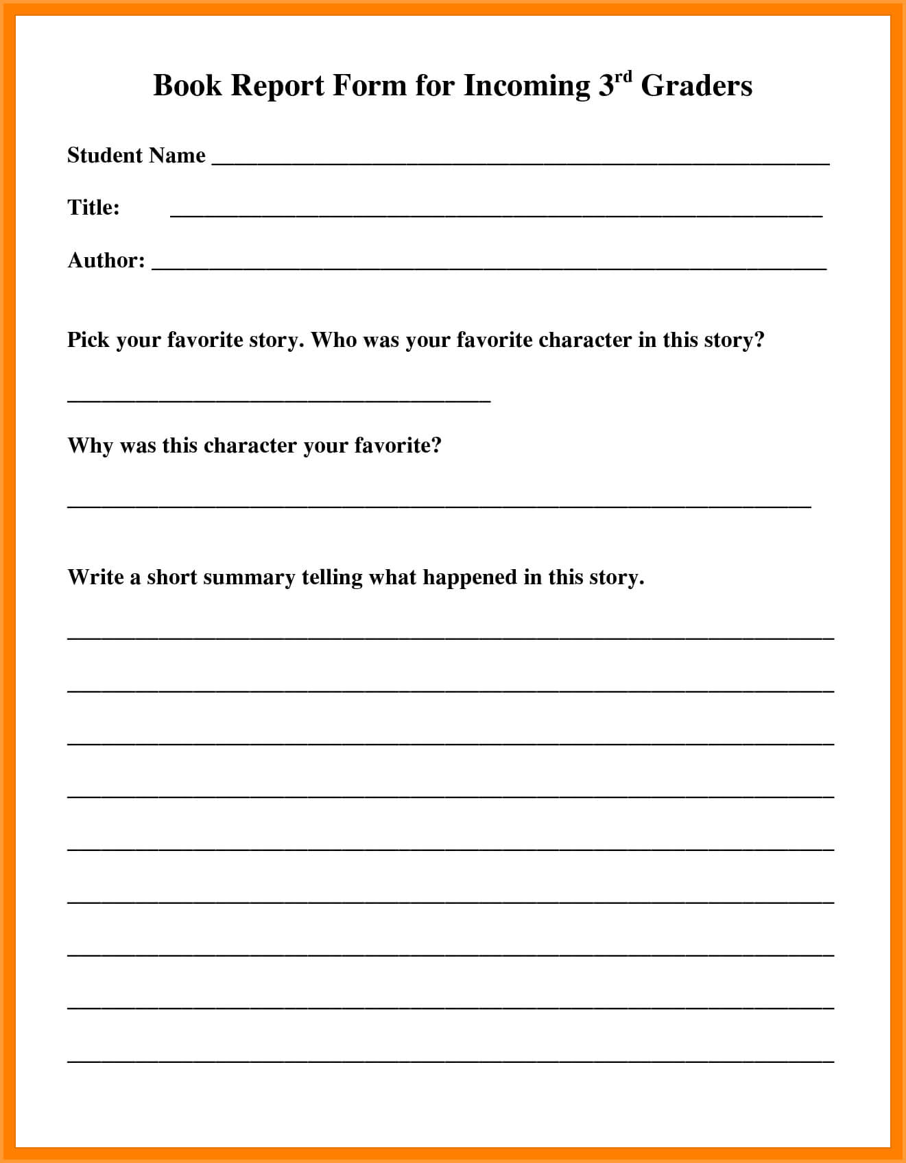 7+ Book Report For 3Rd Grade | Types Of Letter For Book Report Template 3Rd Grade