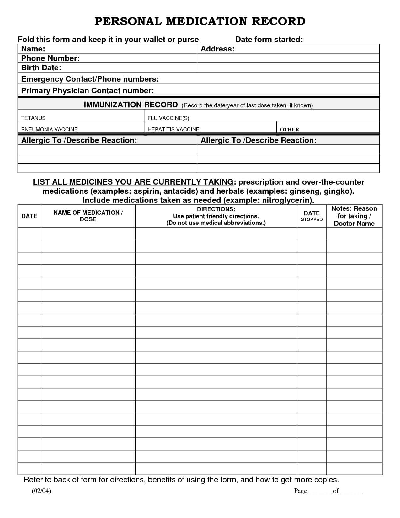 7 Images Of Printable Medication List | To Print Within Medication Card Template