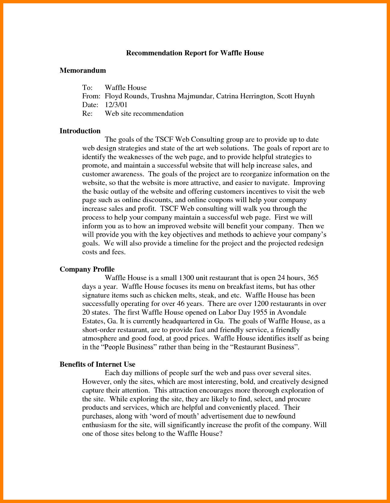 7+ Recommendation Report Example | Letter Adress Regarding Recommendation Report Template