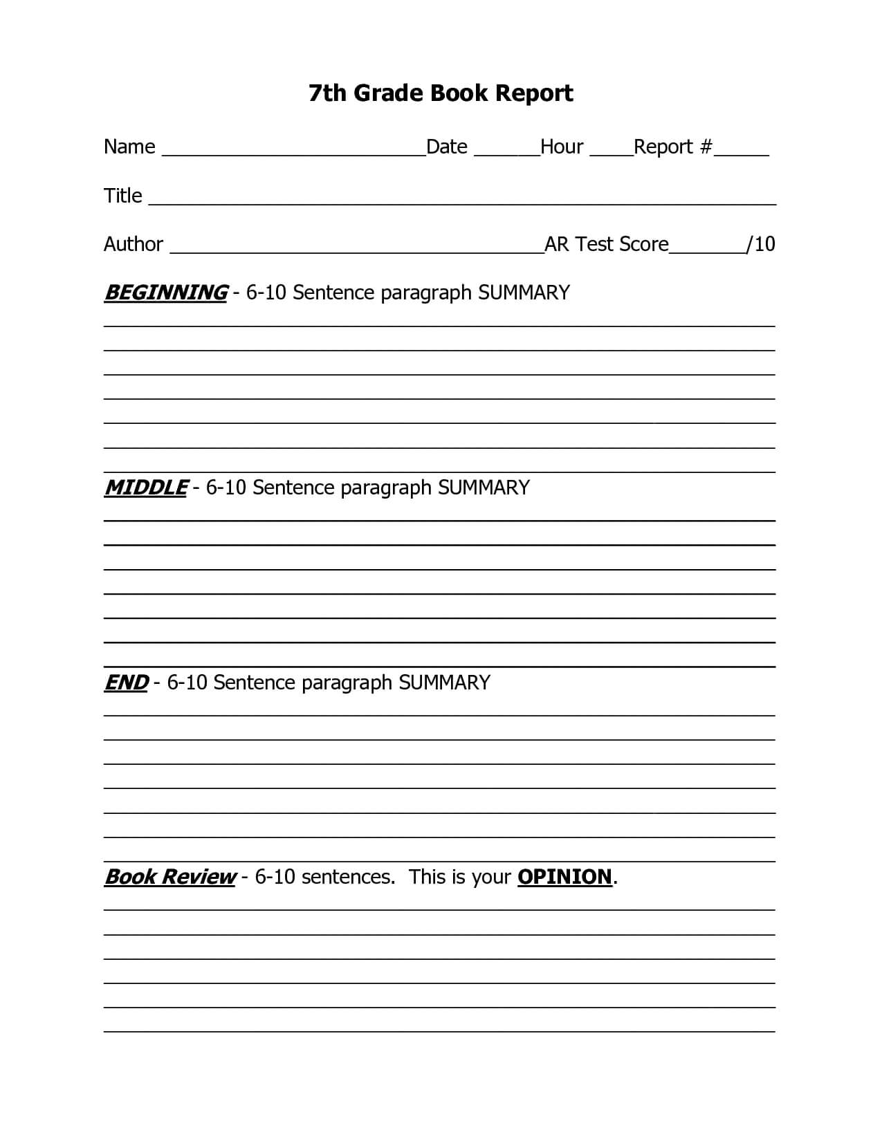 7Th Grade Book Report Outline Template | Book Report For Ar Report Template