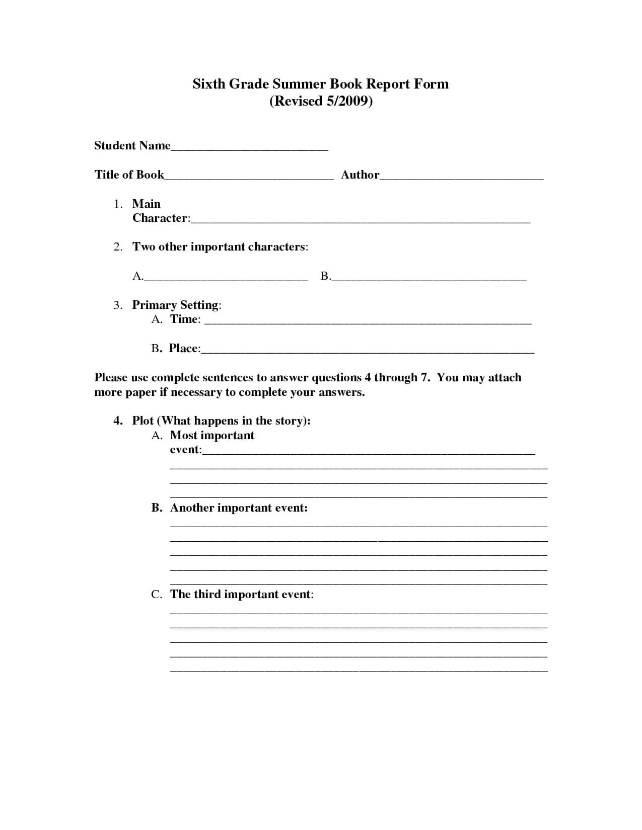 7Th Grade Book Reports – Homework Sample Inside 6Th Grade Book Report Template