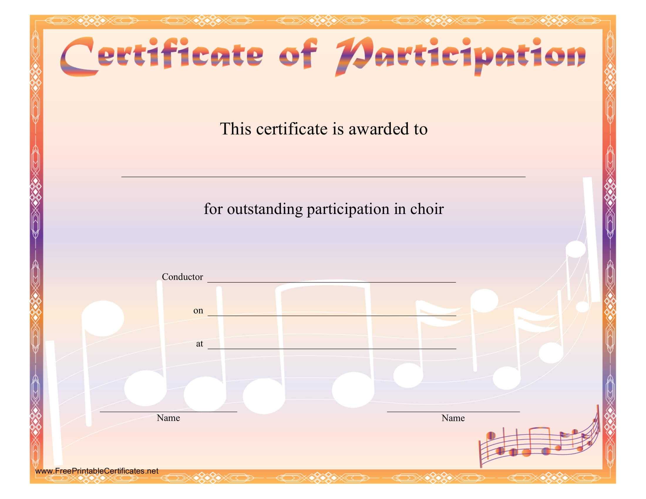 8+ Free Choir Certificate Of Participation Templates – Pdf Throughout Choir Certificate Template