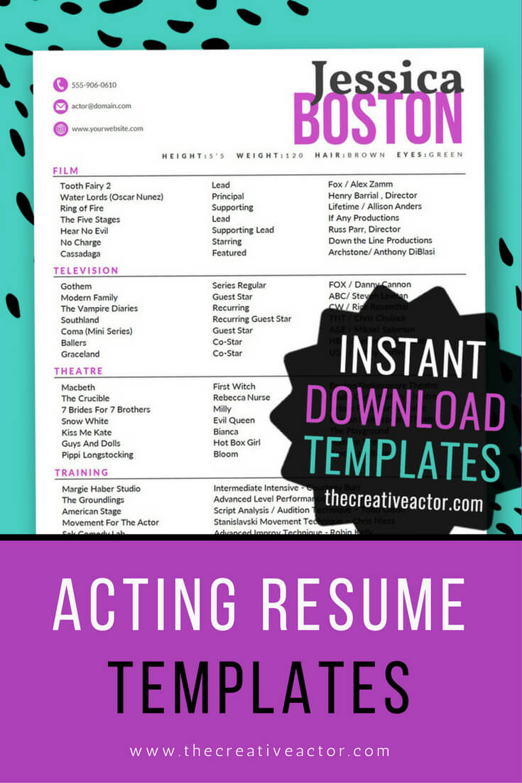 8X10 Actor Resume Templates – Instant Download Acting Resume Regarding Theatrical Resume Template Word