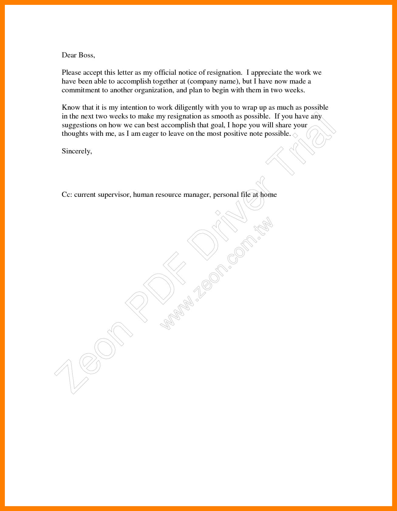 9+ 2 Weeks Notice Template Word | Time Table Chart With Regard To 2 Weeks Notice Template Word