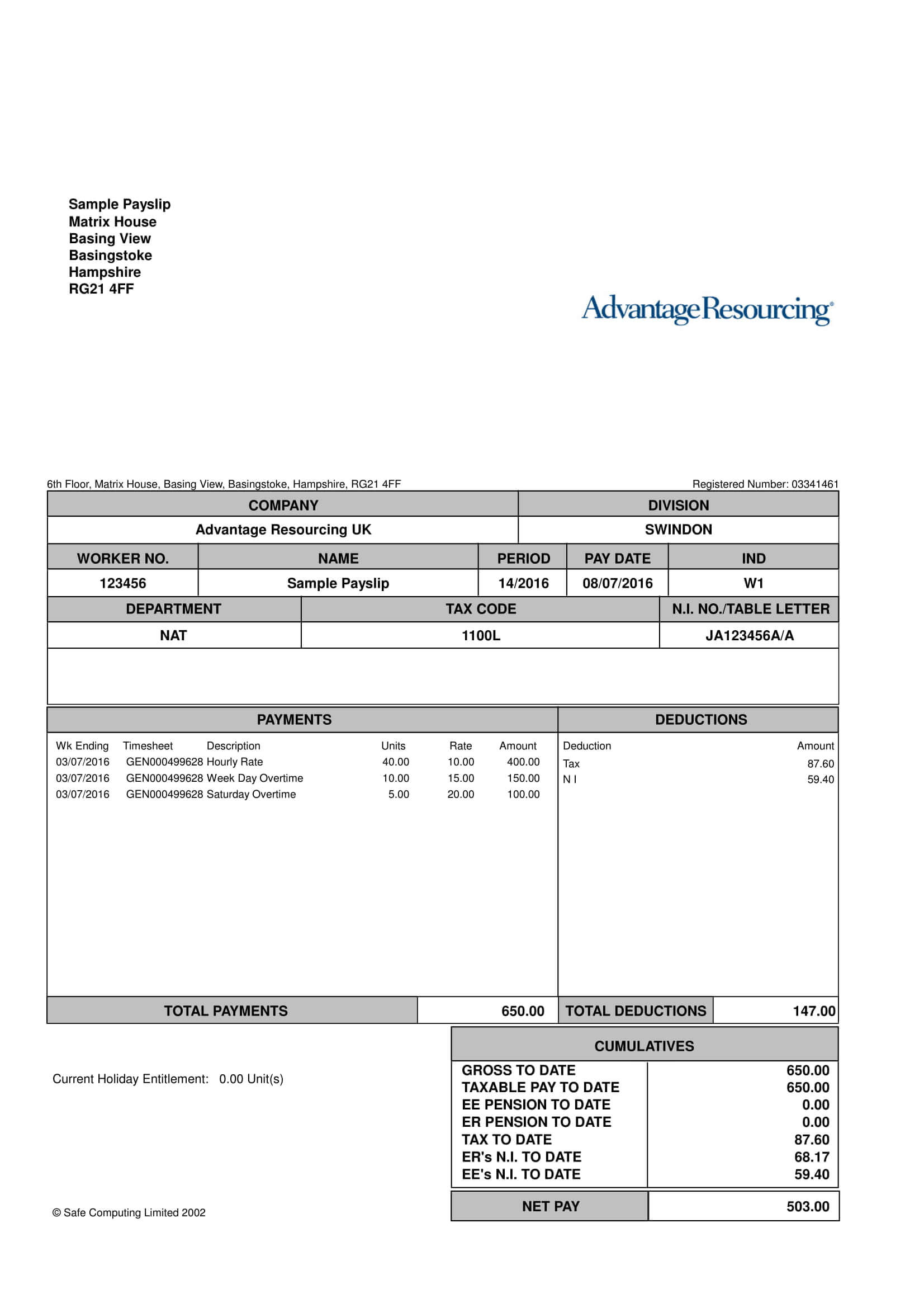 9+ Payslip Templates And Examples – Pdf, Doc | Examples Throughout Blank Payslip Template