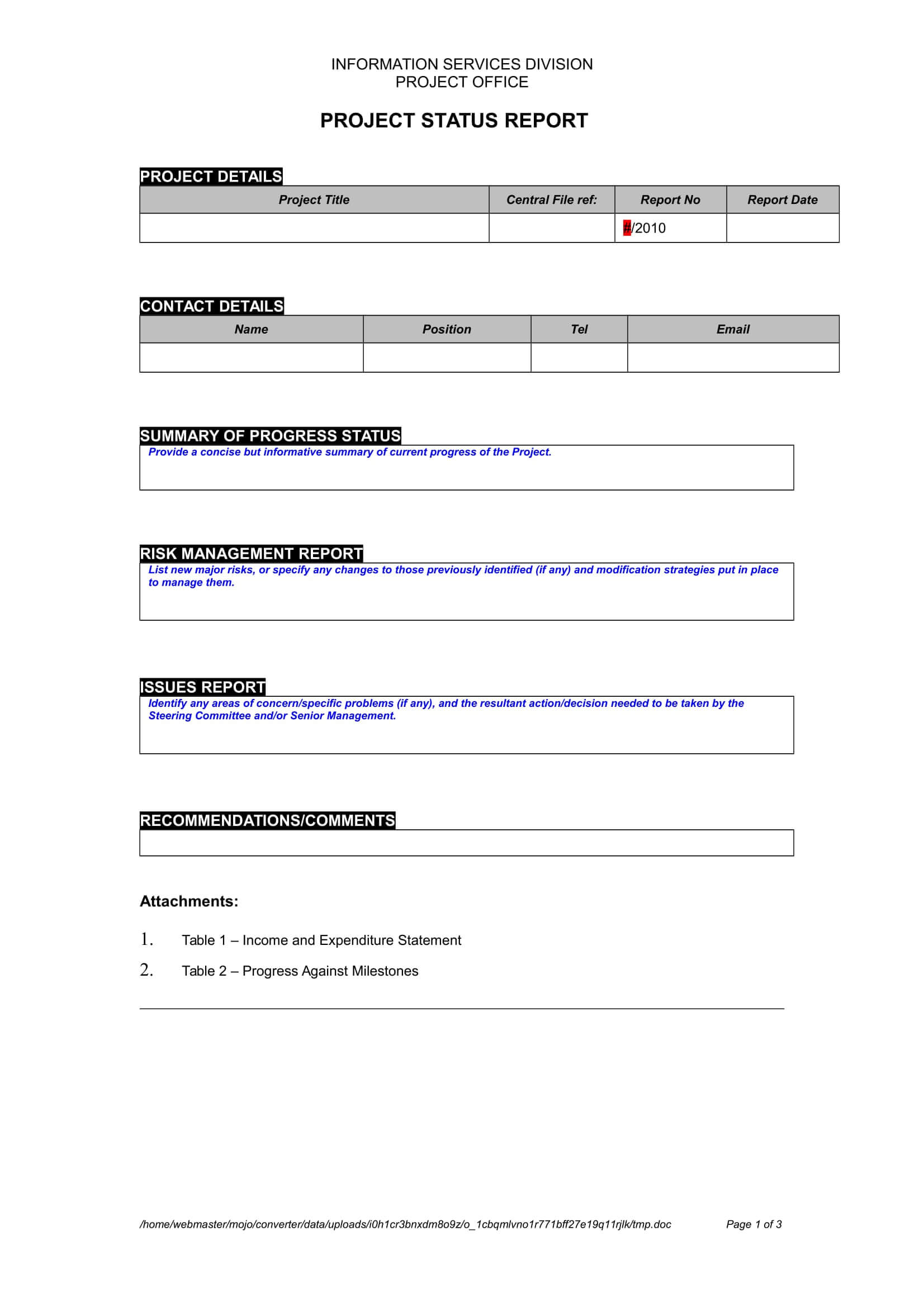 9+ Status Report Examples – Doc, Pdf | Examples With Regard To Project Status Report Template Word 2010