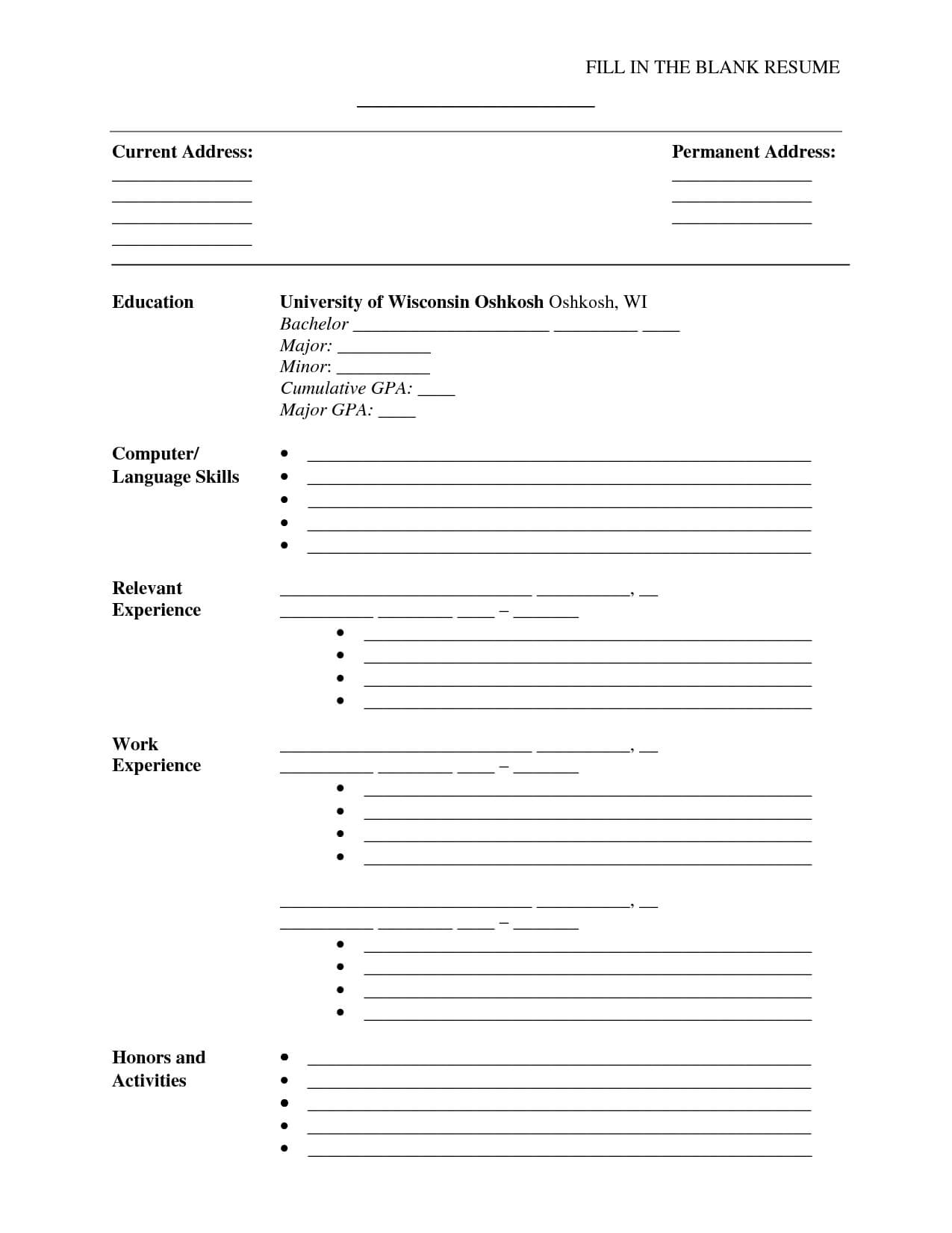 A Cv Template To Fill In | Job Hunt | Sample Resume Format For Blank Resume Templates For Microsoft Word