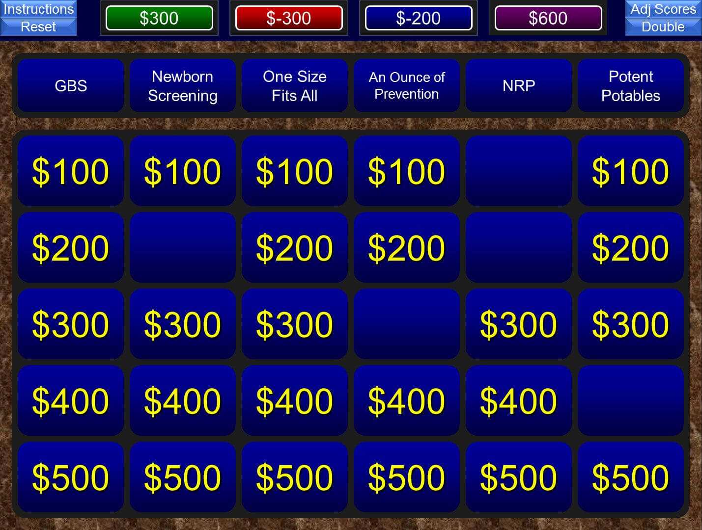 Jeopardy Game Template Free