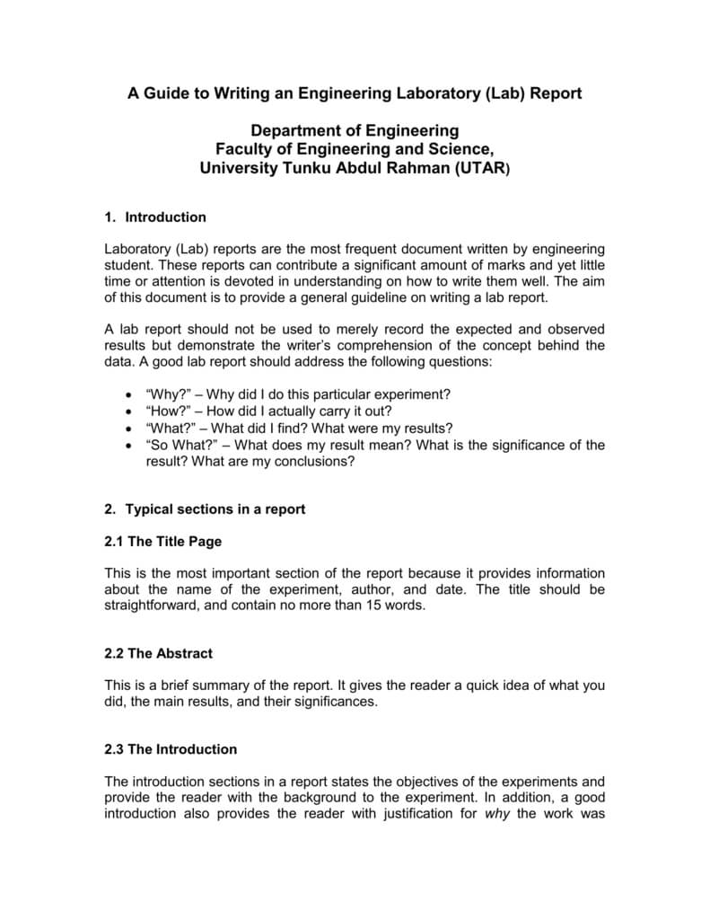 A Guide To Writing An Engineering Laboratory (Lab) Report Throughout Engineering Lab Report Template