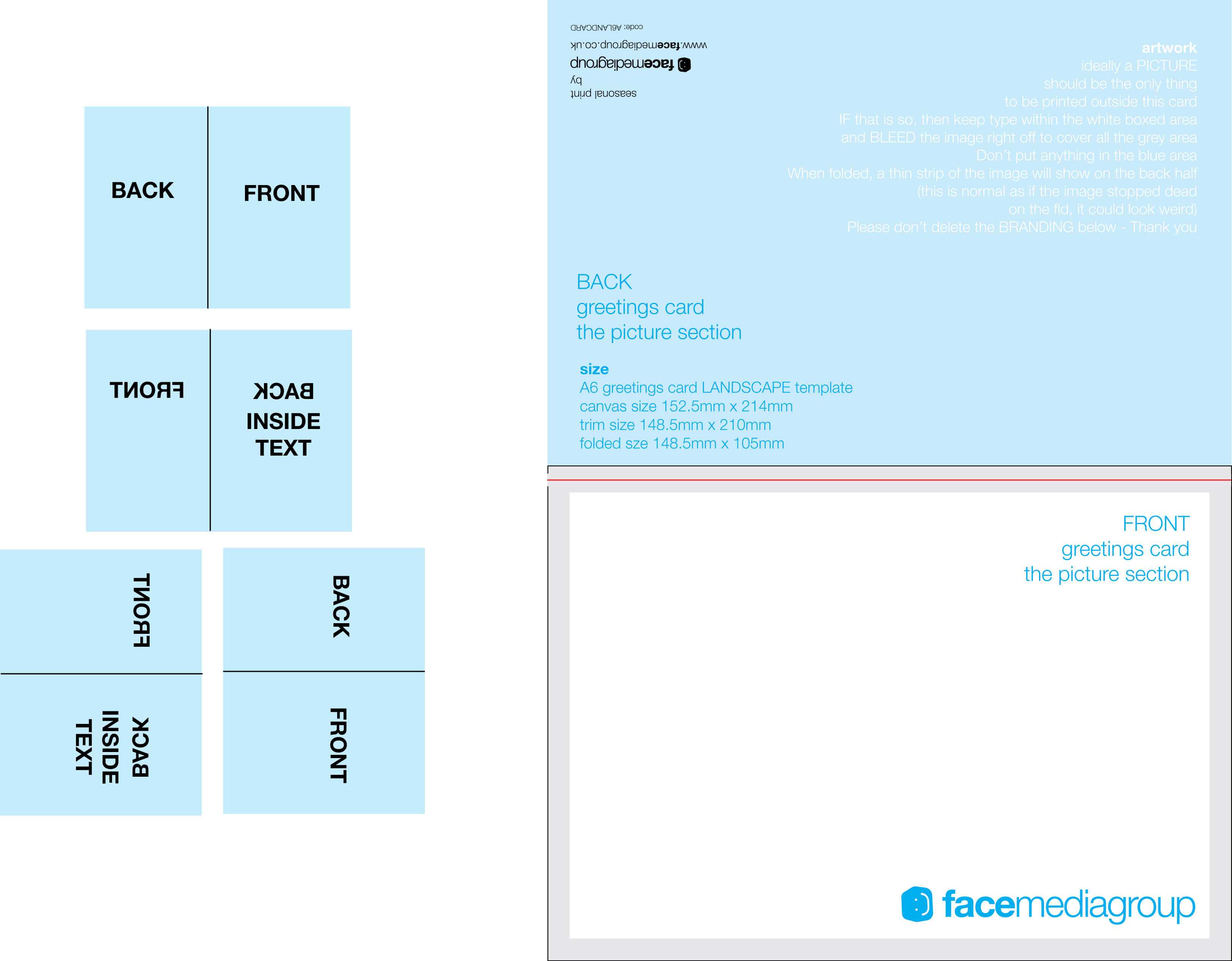 A6 Landscape Greetings Card Template – Tent Fold – Outside Intended For Card Folding Templates Free