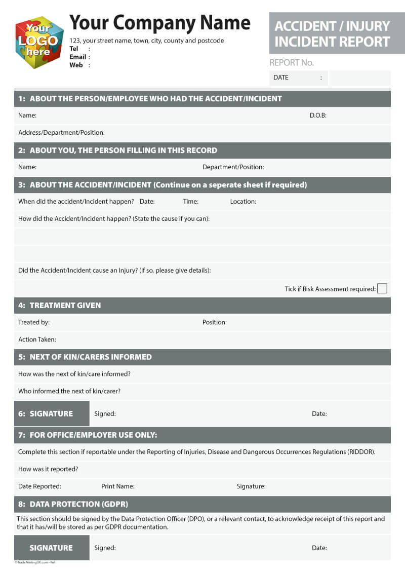 Accident, Injury, Incident Report Log Templates For In Incident Report Book Template