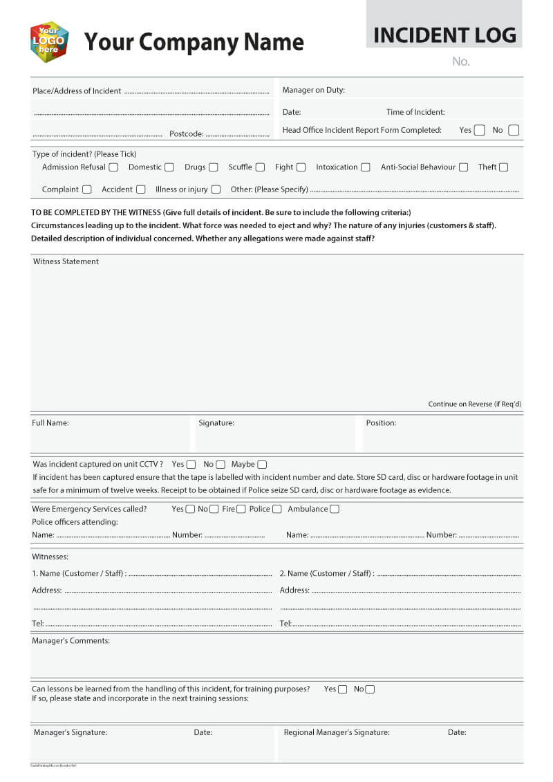 Accident, Injury, Incident Report Log Templates For Within Incident Report Book Template