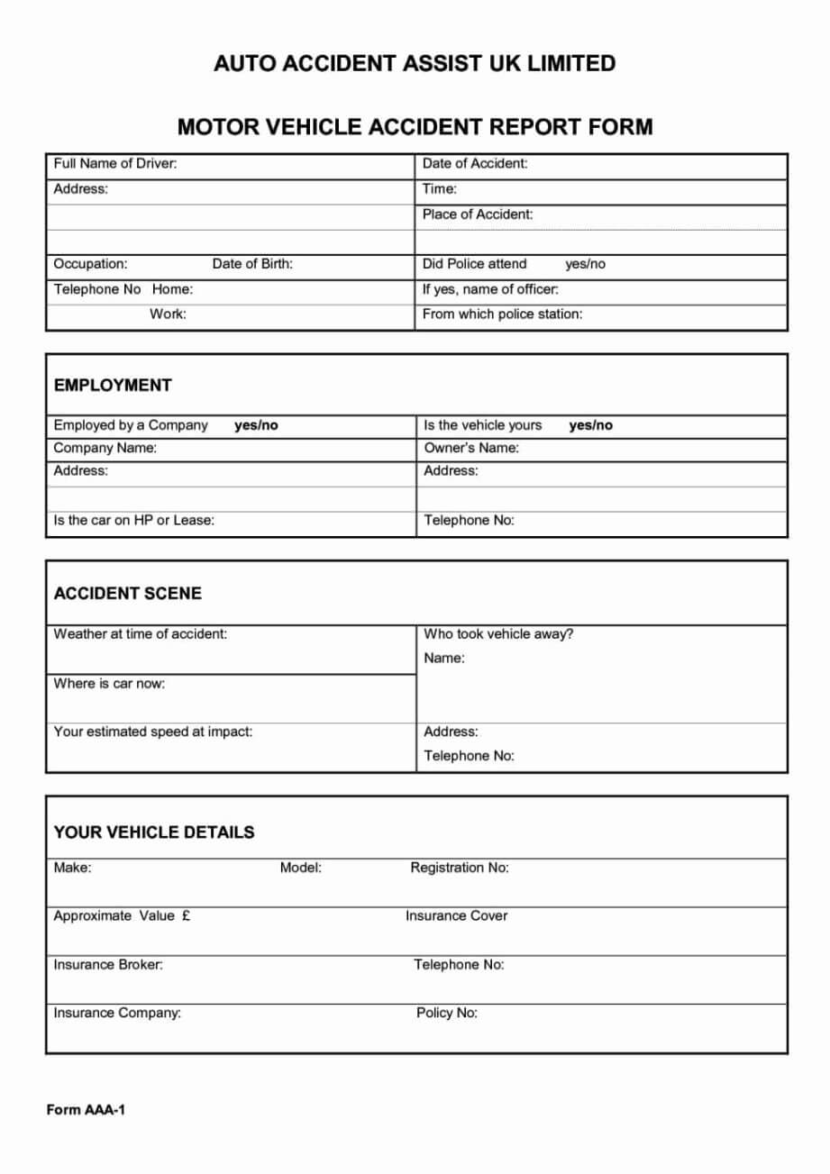 Accident Report Form With Motor Vehicle Accident Report Form Template