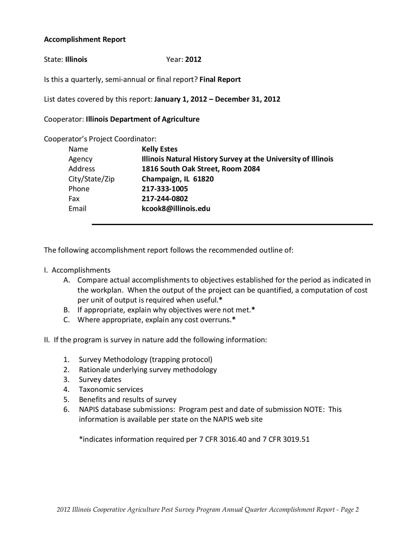 Accomplishment Report Format – Illinois Natural History Survy Pertaining To Weekly Accomplishment Report Template