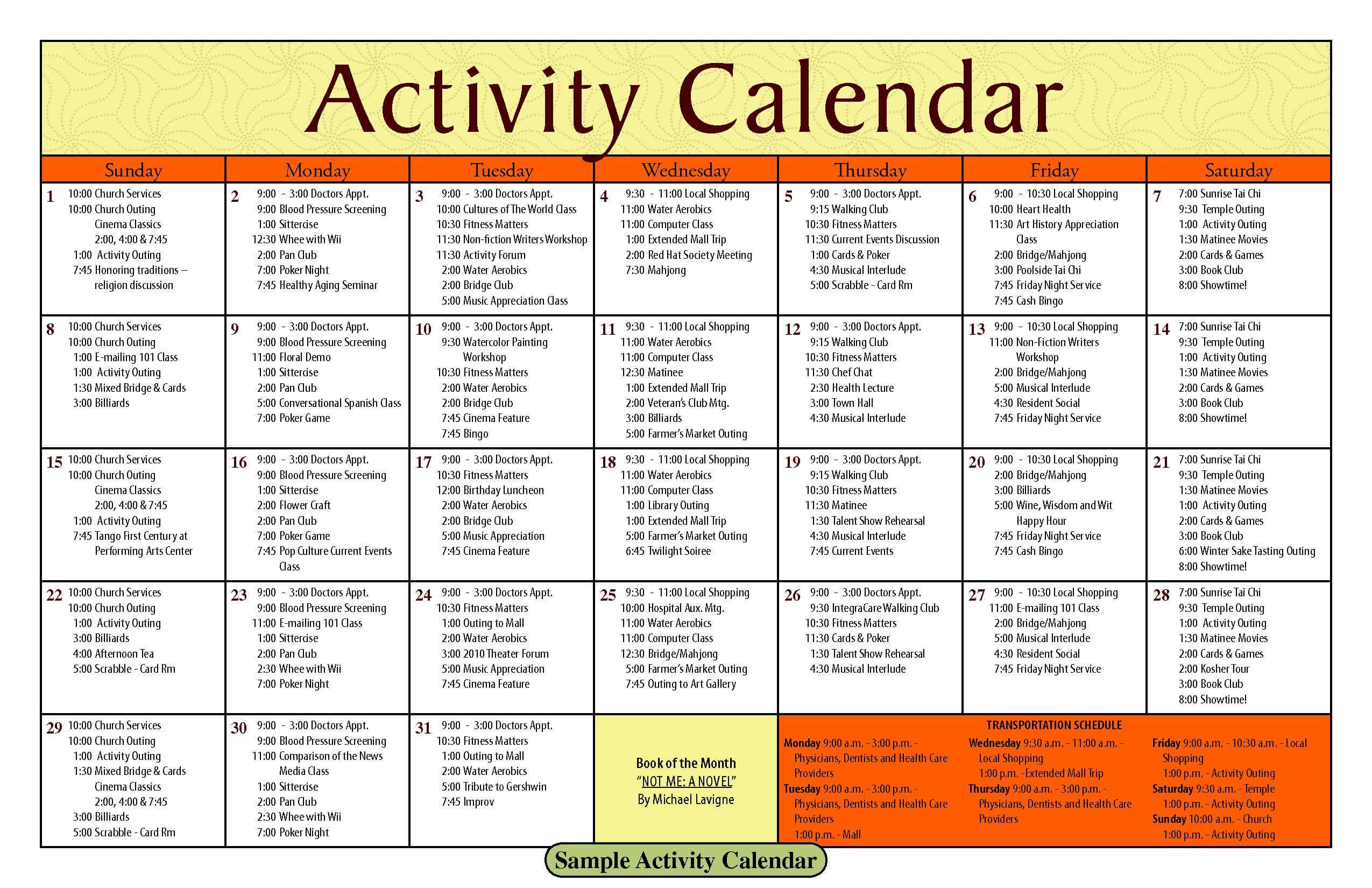 Blank Activity Calendar Template