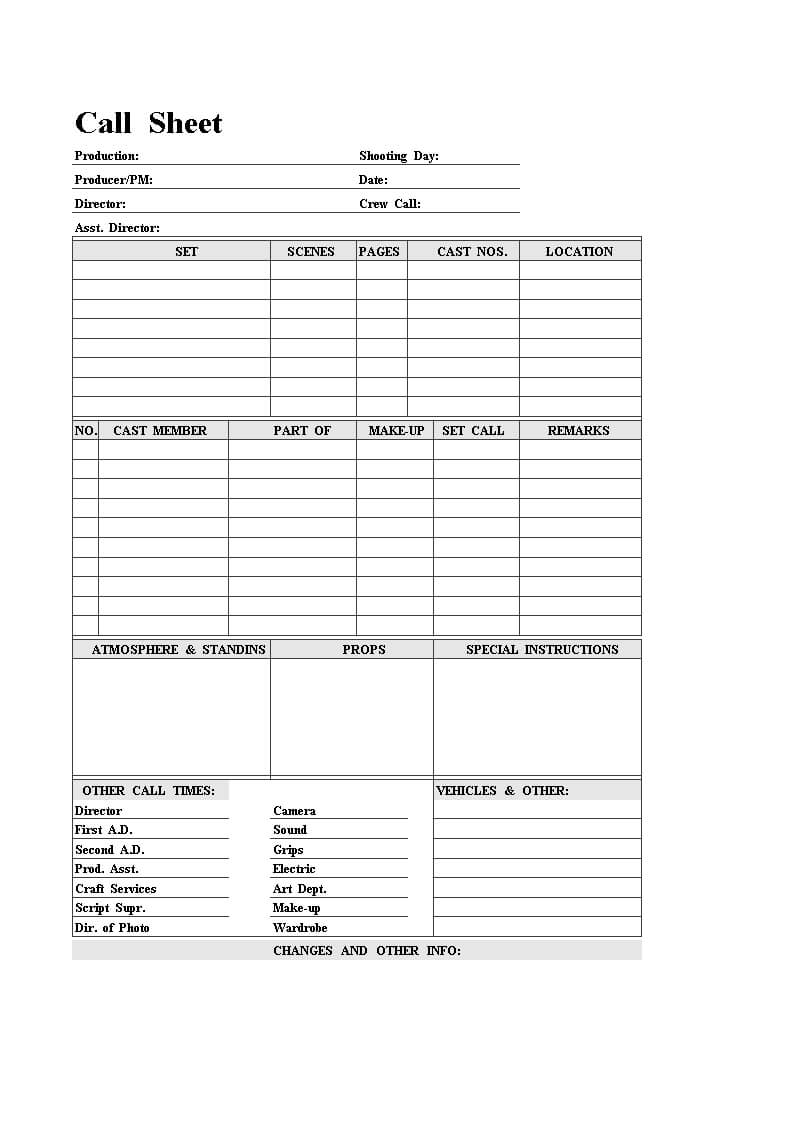 Actor Call Sheet | Templates At Allbusinesstemplates Regarding Blank Call Sheet Template